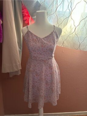Floral Lavender Spaghetti-Strap Mini Dress